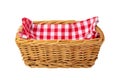 Empty basket therein a red checkered napkin isolated on white ba Royalty Free Stock Photo