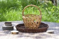 Empty basket on a wooden table