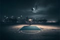 Empty basketball court at night with moon and stars. 3d rendering Royalty Free Stock Photo