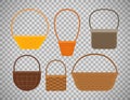 Empty baskets on transparent background