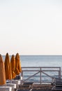 Empty bathing establishment, at sunset