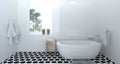 Empty bathroom interior,toilet,shower,modern home design 3d rendering for copy space background white tile bathroom