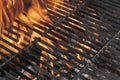 Empty BBQ Fire Grill And Burning Charcoal With Bright Flames. Royalty Free Stock Photo