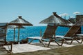 Empty beach and an amazing view of Adriatic sea near Budva, Montenegro. Beautiful sunny morning Royalty Free Stock Photo