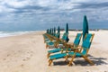 Empty Beach Chairs and Umbrellas