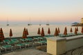 Empty beach on the coast of the Tyrrhenian Sea on the sunset