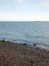 Empty beach front water sea ocean horizon landscape seagulls in