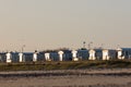 Empty beach holiday homes. Seaside vacation chalet lodges winter UK Royalty Free Stock Photo