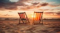 Empty beach loungers on summer holiday in tropical paradise island