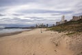 Empty Beach Sand Dunes and Vegetation Against City Skyline Royalty Free Stock Photo