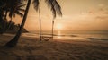 Empty beach swing in golden light at sunset or sunrise. Tranquil tropical holiday scene Royalty Free Stock Photo