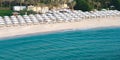 Empty beach on turquoise clear Indian Ocean water in Dubai. Life Royalty Free Stock Photo