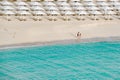 Empty beach on turquoise clear Indian Ocean water in Dubai. Life