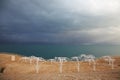 Empty beach umbrellas Royalty Free Stock Photo