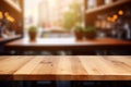 Empty beautiful wood table top counter and blur bokeh modern kitchen interior background in clean and bright,Banner, Ready for Royalty Free Stock Photo