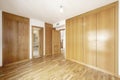 Empty bedroom with white aluminum windows, oak parquet flooring Royalty Free Stock Photo