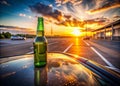 Empty Beer Bottle on Car Dashboard A Powerful Reminder of the Dangers of Drunk Driving and the Importance Royalty Free Stock Photo