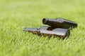 Empty beer bottles in the grass Royalty Free Stock Photo