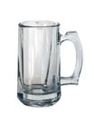 Empty beer glass isolated on white background. Single beer mug or Toby jug. Closeup