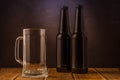 empty beer glass and two bottles/empty beer glass and two bottle Royalty Free Stock Photo