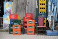 Empty beer and soft drink crates outside a bar in Ohrid, Macedonia