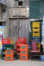 Empty beer and soft drink crates outside a bar in Ohrid, Macedonia