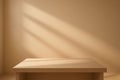 Empty Beige Platform with Diagonal Light and Shadow Patterns on Wall stage podium Royalty Free Stock Photo