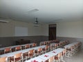 Empty bench on campus classrooms