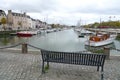 Empty bench with canal view, cheap from water, free, beautiful view of France