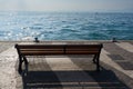 Empty bench front sea lake Royalty Free Stock Photo