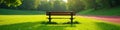 Empty bench, green grass, red track Solitude, athletic field , green, lane Royalty Free Stock Photo