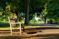 An empty bench in Marble Hill park in Twickenham