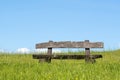 Empty bench in natural green untrimmed grass field Royalty Free Stock Photo