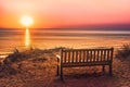 Empty bench near the beach at sunset on the island of Sylt