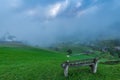 Empty bench overlooking Sorica village in Slovenia Royalty Free Stock Photo