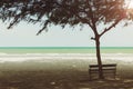 Empty bench and quite place calm sea beach no tourist people effect from city lockdown Corona virus COVID-19 pandemic Royalty Free Stock Photo