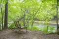 Empty Bench by River Royalty Free Stock Photo