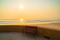 empty bench with sea beach background Royalty Free Stock Photo