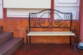 Empty bench in the street outside. Urban background. Rest and relaxation Royalty Free Stock Photo