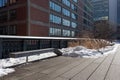 Empty Benches at The High Line with Snow during Winter in Chelsea of New York City Royalty Free Stock Photo