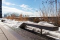 Empty Benches at The High Line with Snow during Winter in Chelsea of New York City Royalty Free Stock Photo