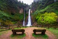 Empty benches at the Catarata del Toro waterfall in Costa Rica Royalty Free Stock Photo