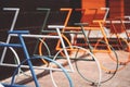 Empty bicycle colorful parking lots outdoors