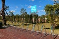 Empty bicycle parking lot, bicycle parking sign Royalty Free Stock Photo