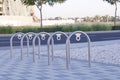 Empty bicycle parking metal rack for public Royalty Free Stock Photo