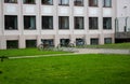 Empty bike Parking racks and three bikes.Transportation. alternative transport