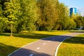 empty bike path with markings in the park. Royalty Free Stock Photo