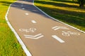 empty bike path with markings in the park. Royalty Free Stock Photo