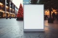 Empty billboard on the building. Blank mock-up of an outdoor. crowd moving blur. Generative AI