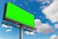 Empty billboard with chroma key green screen, on blue sky with c